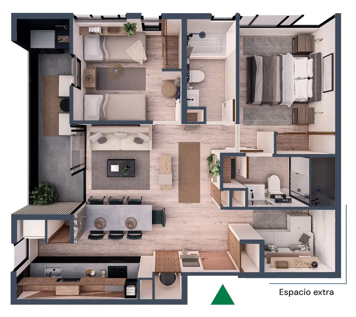 Tipo A, 2D · 2B · Espacio extra — Palguín 43, Pucón